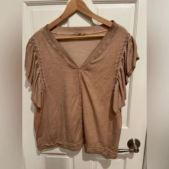 POL Anthropology Beige Ruffle Sleeve Blouse L - Picture 4 of 6